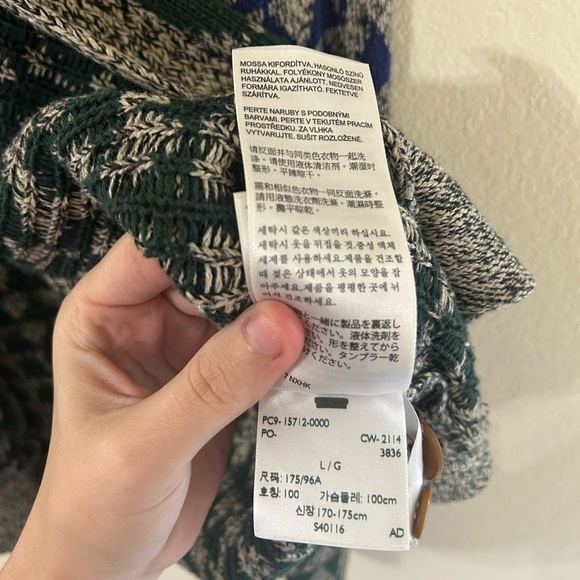 Levi's Wool Blend Diamond Knit Button Up Cardigan Sweater Gray/blue/green Size L - Picture 14 of 14